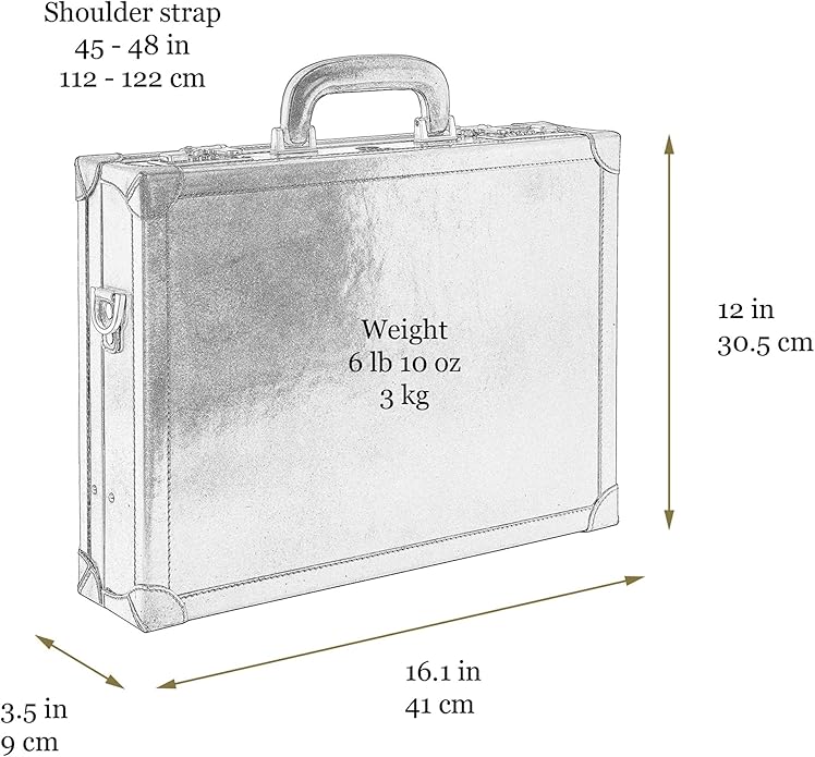 Time Resistance Leather Attache Case - Full Grain Italian Leather Briefcase - Laptop Bag up to 15” - Hard Case with Lock