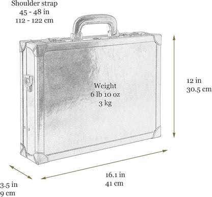 Time Resistance Leather Attache Case - Full Grain Italian Leather Briefcase - Laptop Bag up to 15” - Hard Case with Lock