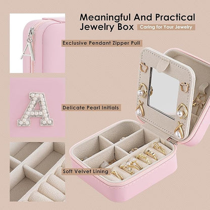 Birthday Gifts for Women - Initial & Travel Jewelry Case, Organizer for Wife, Girlfriend, Bridesmaid or Graduation