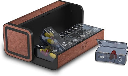 Pill Organizer 2 Times a Day, Am Pm Twice Daily Pill Case, Detachable Large Travel Pill Box 7 Day, Weekly Pill Container for Vitamin Medicine Supplement Fish Oil (Brown)