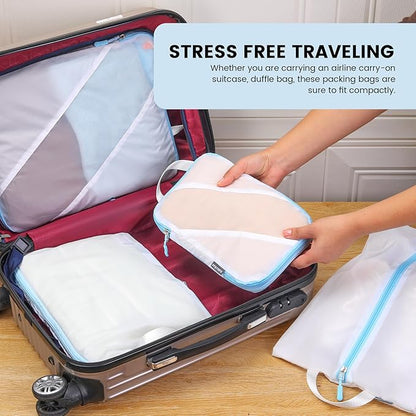 Lightweight Compression Packing Cubes for Suitcases, Compressible Expandable Travel Packing Organizer with Clear Toiletries and Backpack Bag, Travel Essentials for Carry on Luggage 7 Set