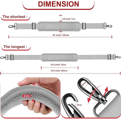ZINZ 79.5" Universal Strap with Ultra-Thick Fixed Breathable Pad - Adjustable Heavy-Duty Shoulder Strap for Laptop, Crossbody, Luggage, Gym, Camera Bag and More - L01G01
