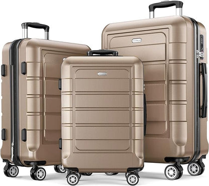 SHOWKOO Luggage Sets Expandable PC+ABS Durable Suitcase Double Wheels TSA Lock 3pcs, Champagne