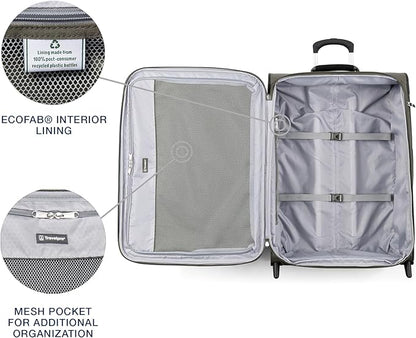 Travelpro Maxlite 5 Softside Expandable Upright 2 Wheel Checked Medium Luggage, Lightweight, 26-Inch — Slate Green
