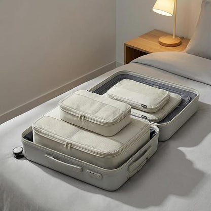 4 Piece Compression Packing Cubes for Suitcases and Backpack, Lightweight Travel Organizer Bags (Off White)