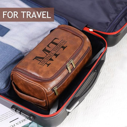 Personalized Leather Toiletry Bag, Name and Text Engravable, Men's Toiletry Bag Gift, Men's Leather Travel Toiletry Bags, Ideal Anniversary and Father's Day Gift for Husband, Dad, Grandpa