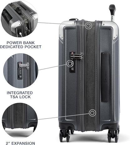 Travelpro Platinum Elite Hardside Expandable Carry on Luggage, 8 Wheel Spinner, TSA Lock, Hard Shell Polycarbonate Suitcase, Vintage Grey, Compact Carry on 20-Inch
