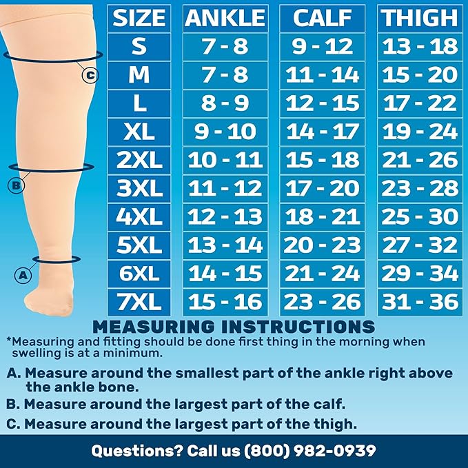 ABSOLUTE SUPPORT Wide Calves Thigh High Compression Socks for Women & Men 20-30mmHg - Unisex Plus Size Opaque Over Knee Stockings for Pregnant, Nursing, Sports, Travel, Flying - Beige, 4X-Large