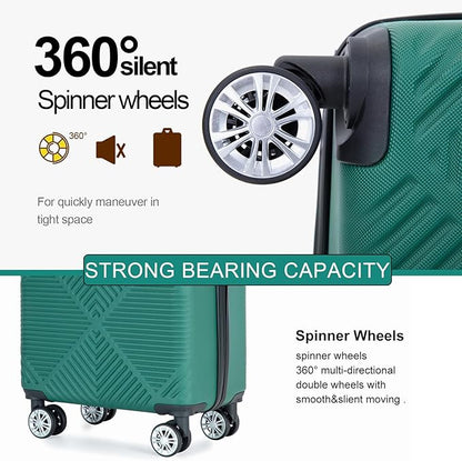2 Piece Carry on Luggage Set, Airline Approved 20 Inch Luggage with Cosmetic Case Hard Shell Suitcase with Spinner Wheels, Dark Green