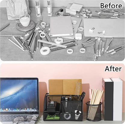 Black Office Desk Accessories Supplies, 12pcs Desk Organizers and Accessories with Tape dispenser and Stapler,Staples,Staple Remover,Pen Holder,Scissor,Ruler,Sticky Tabs,Tape,Ballpoint Pen,Clips Set