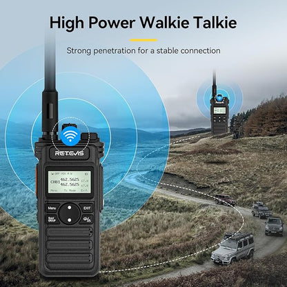 Retevis RT86S 2 Way Radio Long Range, High Power Walkie Talkie with LCD Screen, GMRS Two Way Radio with 2600mAh, NOAA, for Camping Off-Road Hunting(2 Pack)