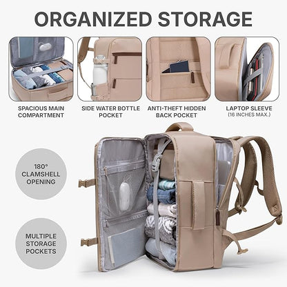 U.S. Traveler Vista Way 3-Piece Travel Set, 21-Inch Carry-on Hardside with TSA Lock, 18-Inch Travel Backpack with Laptop Sleeve, Toiletry Bag, Beige