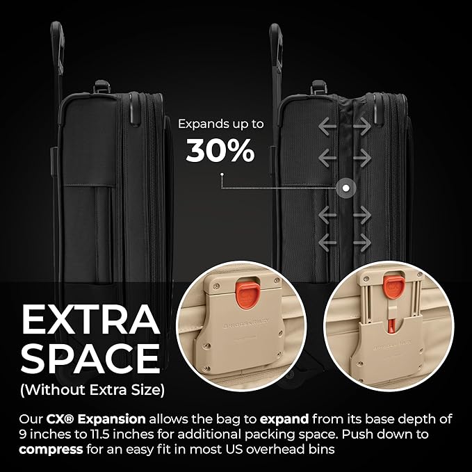 Briggs & Riley Essential 22" 2-Wheel Expandable Carry On - Luggage for Travel, Suitcases with Wheels, Softside Rolling Bag for Men & Women, Self-Repairing Zipper - Baseline Collection, Black