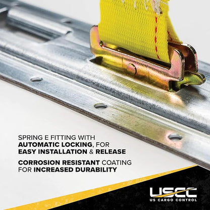 US Cargo Control E-Track Cam Buckle Straps (8-Pack), 2 Inch x 12 Foot E Track Straps with Cam Buckle and Spring E-Fittings, 2,500 LBS Break Strength, Easy-to-Use Tiedowns in Vans and Trailers