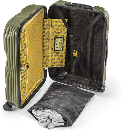 CRASH BAGGAGE Stripe Suitcase | Olive | 66L | 100% Polycarbonate, TSA-Approved Lock, 360° Spinning Wheels