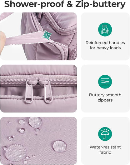 BAGSMART Toiletry Bag Large Roomy Makeup Bag, Portable Makeup Bag with Handle for Travel-Sized Shampoo, Conditioner & Brushes Set, Pink