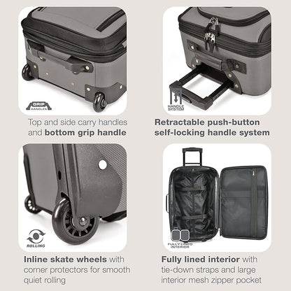 U.S. Traveler Rio Lightweight Softside Rolling Carry-on Suitcase, 2-Wheel Set, Grey