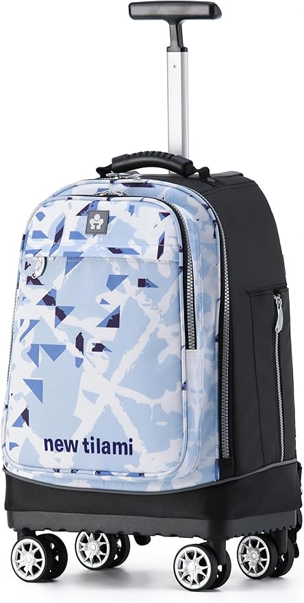 NEW TILAMI 19 Inch Rolling Backpack 360°rotating Universal Wheel, Large Organizer Compartments, Adjustable Handle, Carry on for School Students Business Travel, Ice-blue Rhombus Shadows