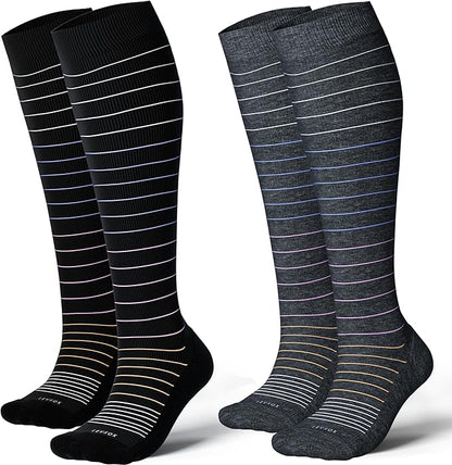 LEVSOX Thick Cotton Compression Socks for Women&Men 20-30mmHg Knee High Cute Support Sock for Nurses, Pregnancy, Travel