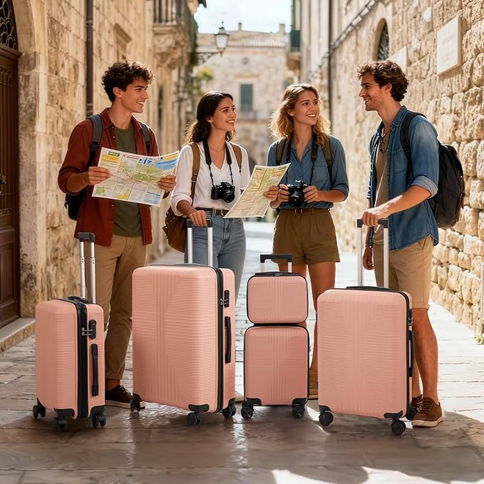 Karl home Luggage Sets 5 Piece, PP Hard Case Suitcase Set with Built-in Lock Spinner Wheels, Lightweight Durable Carry on Luggage for Business Travel - Light Pink (12/16/20/24/28")