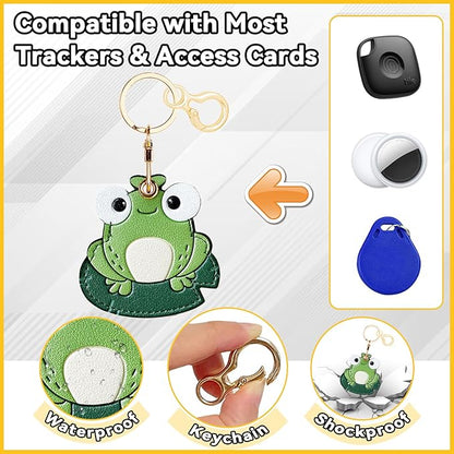 Leather Keychain for Airtag, Cute Protective Keychain Holder Compatible with Apple Air Tag,GPS Item Tracker Case Cover for Keys,Bags,Pets,Luggage(Frog)