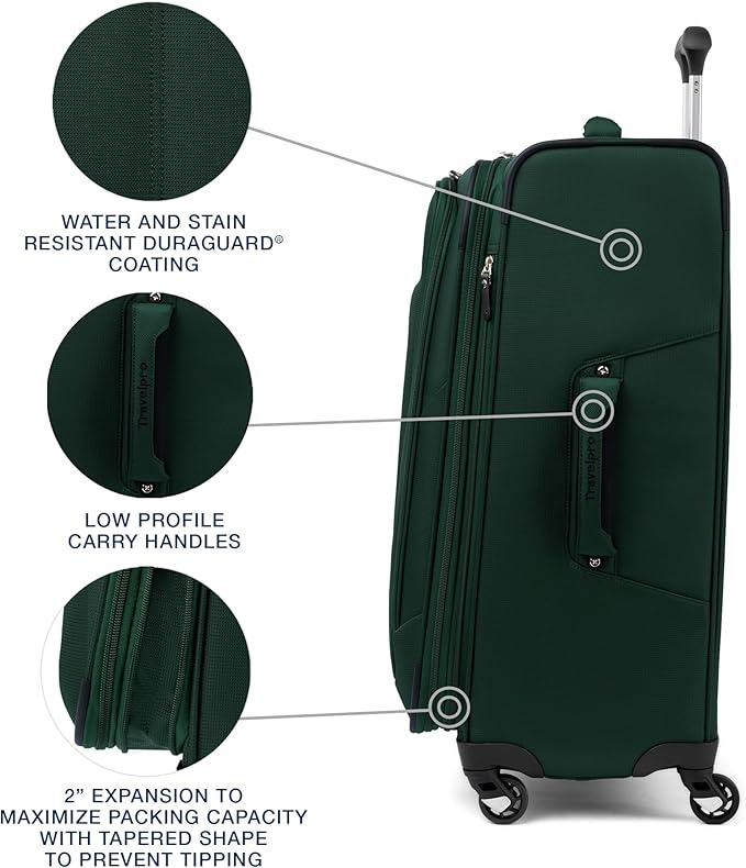 Travelpro Maxlite 5 Softside Expandable Luggage with 4 Spinner Wheels, Lightweight Suitcase, Men and Women, Forest Green, 3-Piece Set (21/25/29)