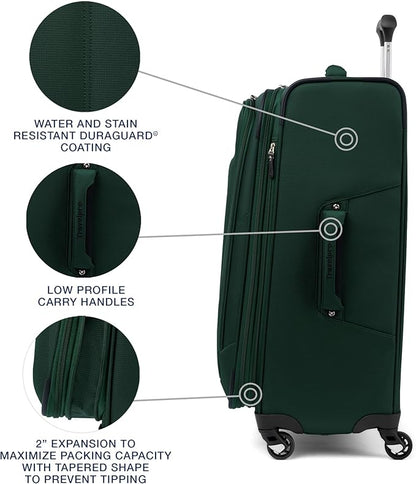 Travelpro Maxlite 5 Softside Expandable Luggage with 4 Spinner Wheels, Lightweight Suitcase, Men and Women, Forest Green, 3-Piece Set (21/25/29)
