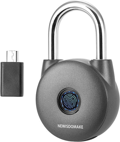 Fingerprint Padlock, Smart Lock with Key Backup, Waterproof for Gym, Luggage, Bookcase, Suitcase, Backpack, Bike, School Locker (Gray)