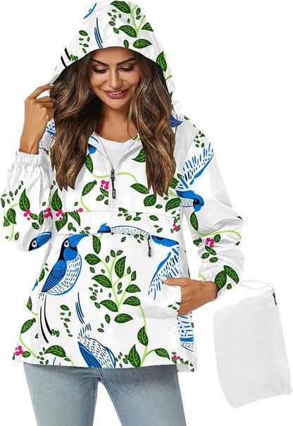 Avoogue Womens Rain Jacket with Hood,Pullover,Packable,Lightweight,Windbreaker,Waterproof,Breathable.