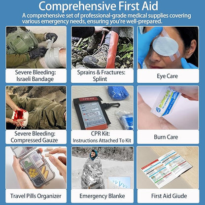 Professional Trauma First Aid Kit - Military-Grade Labelled Compartments & MOLLE System for Workplace, Outdoor, Car, Boat, Hurricane Emergencies 265 Piece Emergency Necessities Kits
