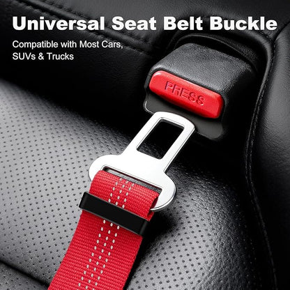 Dog Seat Belt for Car, Adjustable Dog Car Harness Seatbelt for Small Medium Large Dogs, Heavy Duty Travel Safety Restraint with Locking Aluminum Hook & Reflective Nylon Strap, Red