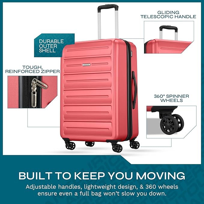 American Tourister Westridge Hardshell Luggage Set - 3 Piece Set - 20" Carry-On, 24” & 28” Checked Luggage Set with Spinner Wheels - Expandable Hard Suitcases for Travel - Hard ABS Shell - Coral