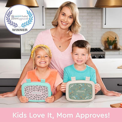 Bentgo Kids Prints Leak-Proof, 5-Compartment Bento-Style Kids Lunch Box - Ideal Portion Sizes for Ages 3-7, Durable, Drop-Proof, Dishwasher Safe, & PFAS & BPA-Free Materials (Leopard)