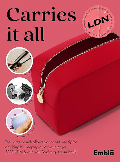 Embla Makeup Bag Travel Cosmetics Pouch and Toiletry Bag, Nylon Zipper Pouch Purse, Cute Make Up Organizer Storage Tote for Women Girls, Waterproof Travel Skincare Case, Small Makeup Bags, Ruby Red