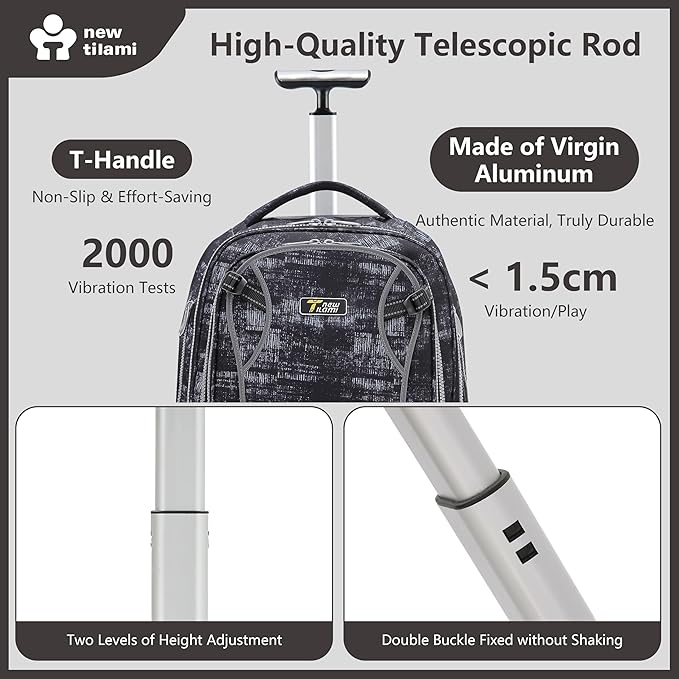 NEW TILAMI 20" Rolling Backpack for Teens Adults, Climbing Stairs Waterproof Backpack with Wheels for School Business Trave Camping with Laptop Compartment, Fit 17 Inch Laptop, Grey Mosaic