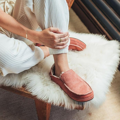 OLUKAI Nohea Slipper, Women's Slip-On Shoes, Genuine Shearling & Premium Nubuck Leather, Drop-In Heel Design, Cozy & Ultra-Soft Comfort Fit