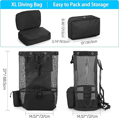 Fasrom Mesh Scuba Diving Bag, XL Snorkeling Gear Backpack for Mask, Fins and Wetsuit (Empty Bag Only, Patent Design)