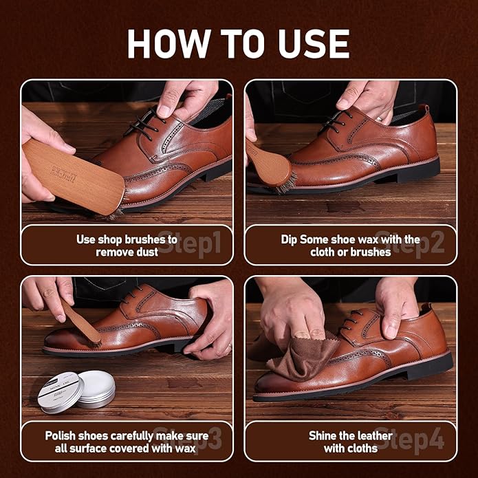 12Pcs Shoe Polish Kit, Horsehair Brush Shoe Shine Kit For men, Shoes Boots Care Brushes Polish Kit