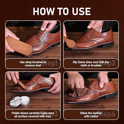 12Pcs Shoe Polish Kit, Horsehair Brush Shoe Shine Kit For men, Shoes Boots Care Brushes Polish Kit