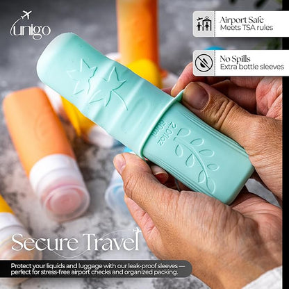 Unigo 30pack Full Set TSA Approved Travel Bottles, Travel Size Containers for Toiletries, Refillable Leakproof Travel Shampoo and Conditioner Bottles, Toiletry Containers,Extra Bottle Sleeves, (A-set)