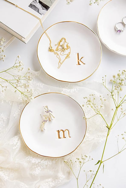 COLLECTIVE HOME - Ceramic Jewelry Tray, Decorative Trinket Dish for Rings Earrings Necklaces Bracelet Watch Keys, Birthday Mother's Day Christmas Gift for Women, 4.75", White Surface (G)