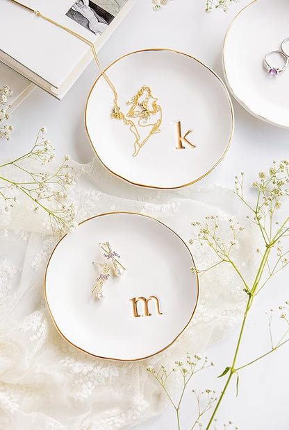 COLLECTIVE HOME - Ceramic Jewelry Tray, Decorative Trinket Dish for Rings Earrings Necklaces Bracelet Watch Keys, Birthday Mother's Day Christmas Gift for Women, 4.75", White Surface (F)