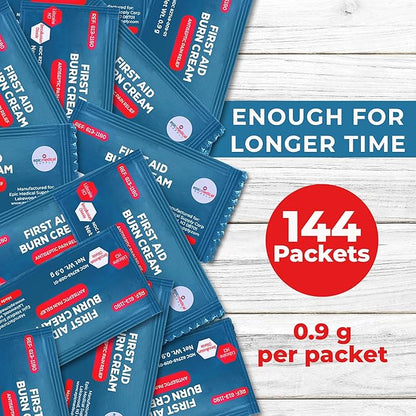 First Aid Burn Cream Packets Box of 144, Burn Ointment with Lidocaine and Benzalkonium Chloride for Minor Scrapes, Cuts, and Skin Irritations, Home and Medical Skincare