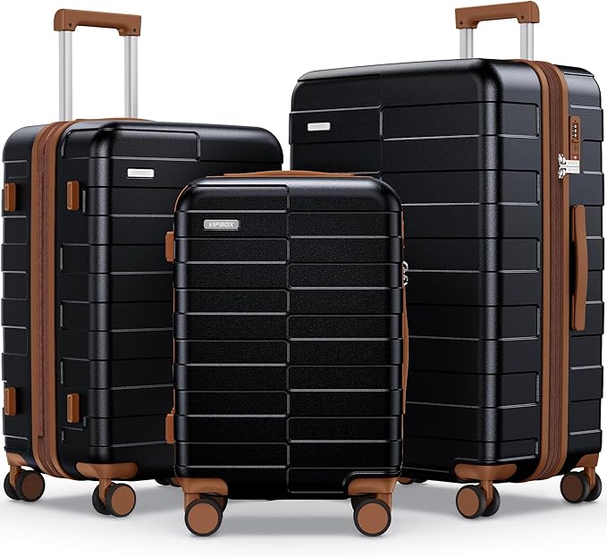 Luggage Sets 3 Piece Hardshell Expandable (3-YEARS VIP SERVICE) Lightweight Ultra Durable 100% PC Carry On Travel Suitcase with TSA Lock Spinner Wheels, Premium Black
