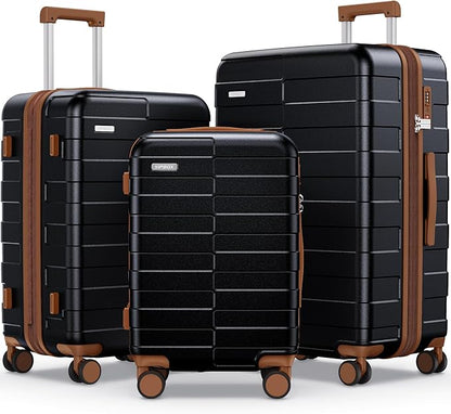 Luggage Sets 3 Piece Hardshell Expandable (3-YEARS VIP SERVICE) Lightweight Ultra Durable 100% PC Carry On Travel Suitcase with TSA Lock Spinner Wheels, Premium Black