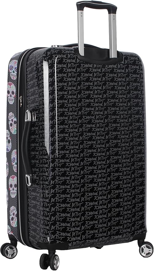Betsey Johnson 26 Inch Checked Luggage Collection - Expandable Scratch Resistant (ABS + PC) Hardside Suitcase - Designer Lightweight Bag with 8-Rolling Spinner Wheels (Skull Party)