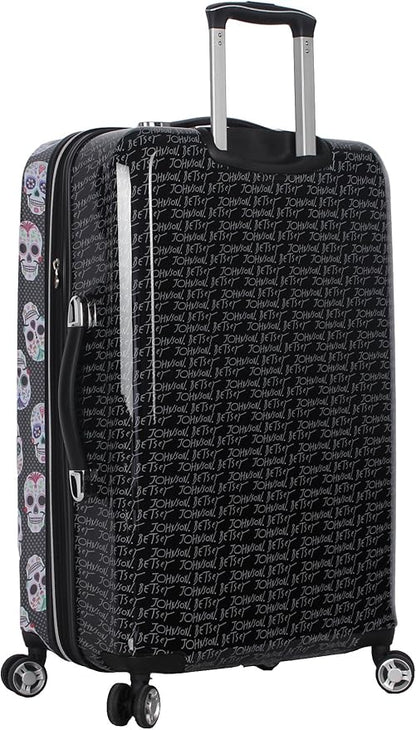 Betsey Johnson Designer Luggage Collection - Expandable 3 Piece Hardside Lightweight Spinner Suitcase Set - Travel Set includes 20-Inch Carry On, 26 inch and 30-Inch Checked Suitcase (Skull Party)