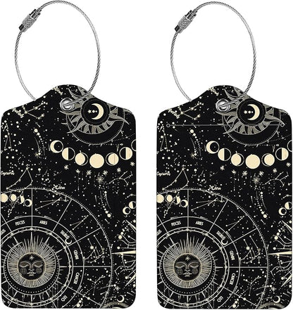 2 Pcs Luggage Tags for Suitcase, Cute Unique PU Leather Travel Bag Tag with Privacy Cover ID Label Address Card and Durable Metal Ring Suitable for Men Women Children Backpack,Cosmic Constellation