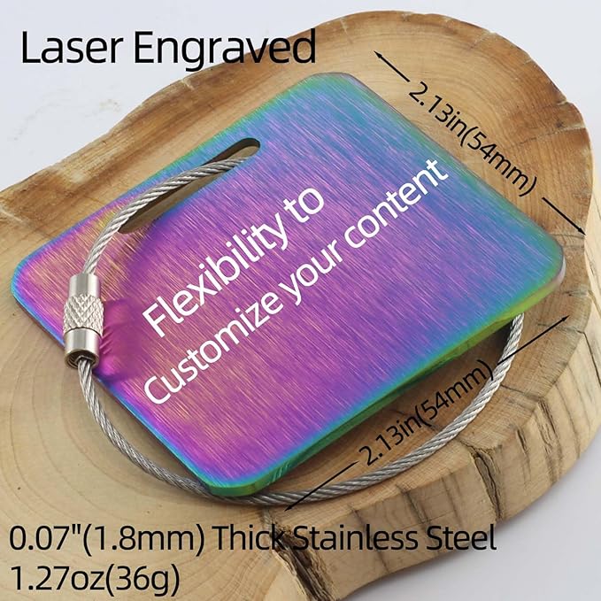 Sturdy Personalized Luggage Tags for Suitcases,Cruise Essentials Travel Tags for Luggage,Travel Bag Labels,Heavy-Duty Stainless Steel Colorfull Square Suitcases Tags no icon
