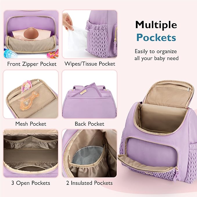 mommore Small Diaper Bag Diaper Backpack Stylish Toddler Baby Mini Maternity Bags Travel Backpacks with Insulated Pockets, Changing Pad, Stroller Straps